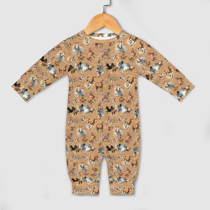 10 Animal Designs, Long Sleeve Baby / Toddler Romper, Faux Cotton