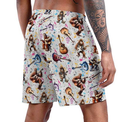 Bigfoot Sasquatch playing Guitar, Men’s Polyester, pocketed, pajama Shorts