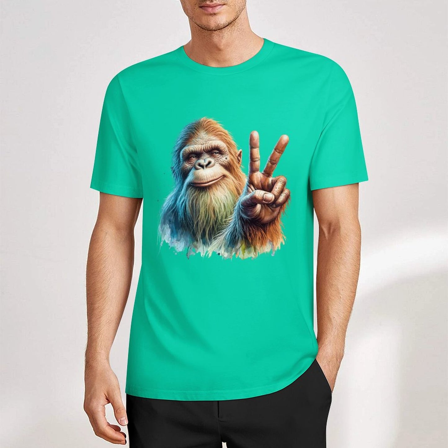 Bigfoot - Sasquatch Peace Sign Short Sleeve Cotton T-Shirt