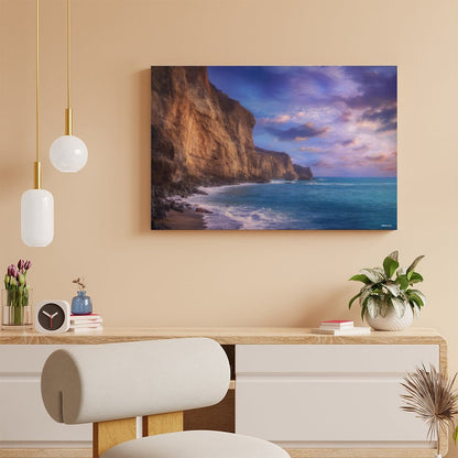 Cliff Purple Skies, Vintage Framed Canvas Art - 2 Sizes – Made in the USA