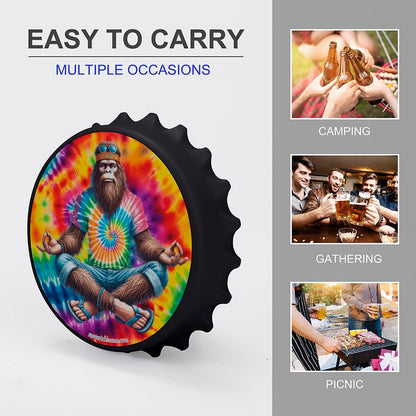 Bigfoot / Sasquatch Yoga, Zen, 3” Magnetic Can Opener / Coaster / Fridge Decor
