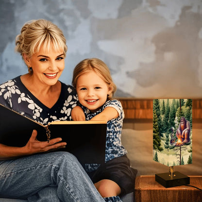 Bigfoot / Sasquatch & Alien, Square Table Lamp with USB Ports, Charger