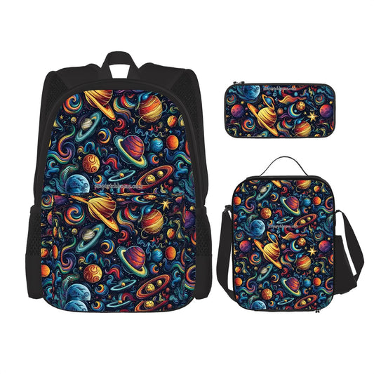12 Galaxy / Outer Space Designs, 3 Piece Bag Set – Oxford Backpack, Lunch Bag, Pencil Pouch