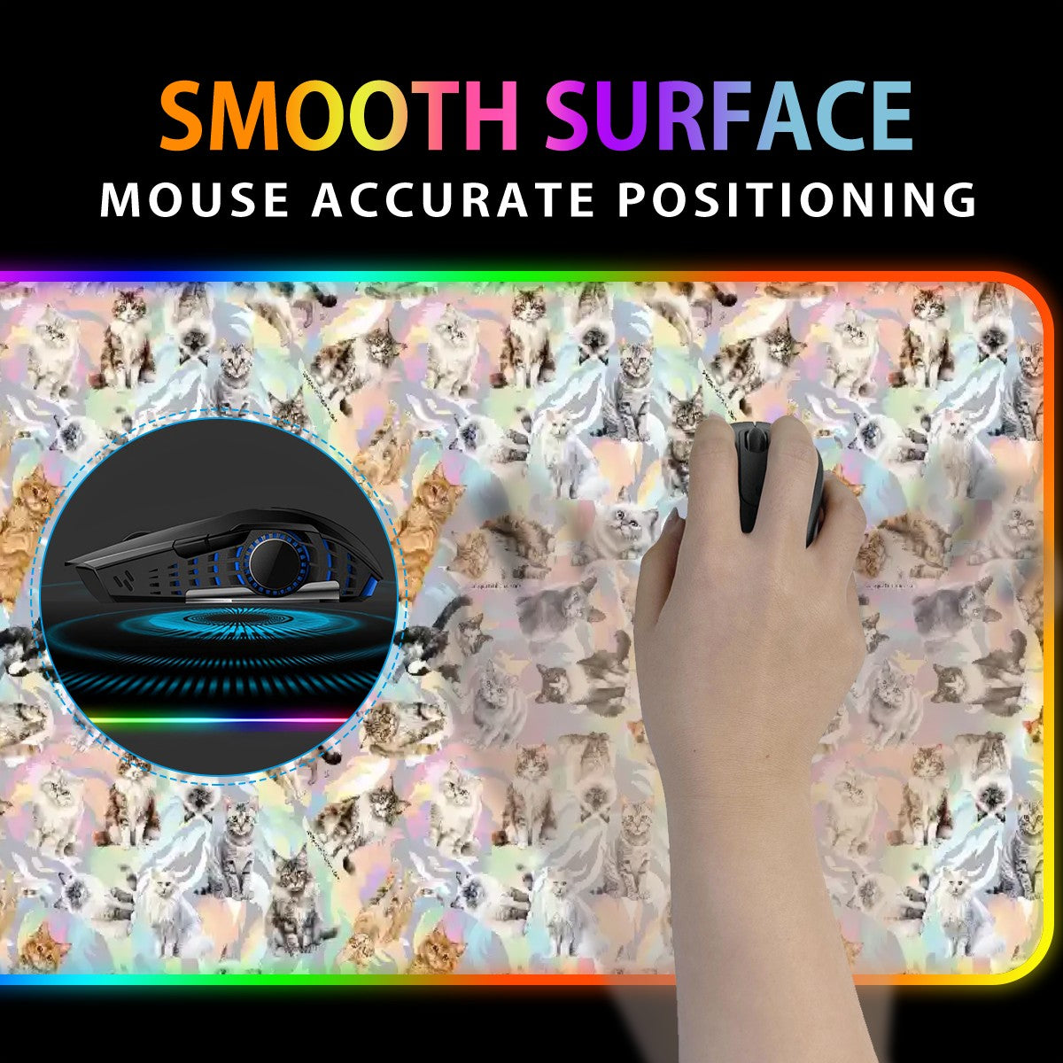 10 Animal Designs, Wireless Charging Gaming Mouse Pads / Mat With Lights - 2 Sizes