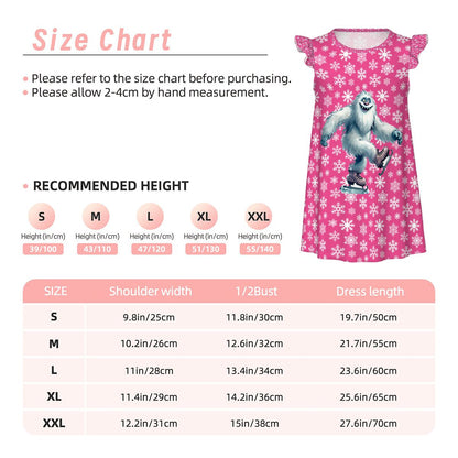 Yeti on Pink Snowflakes, Girl's Flutter Sleeve Nightgown