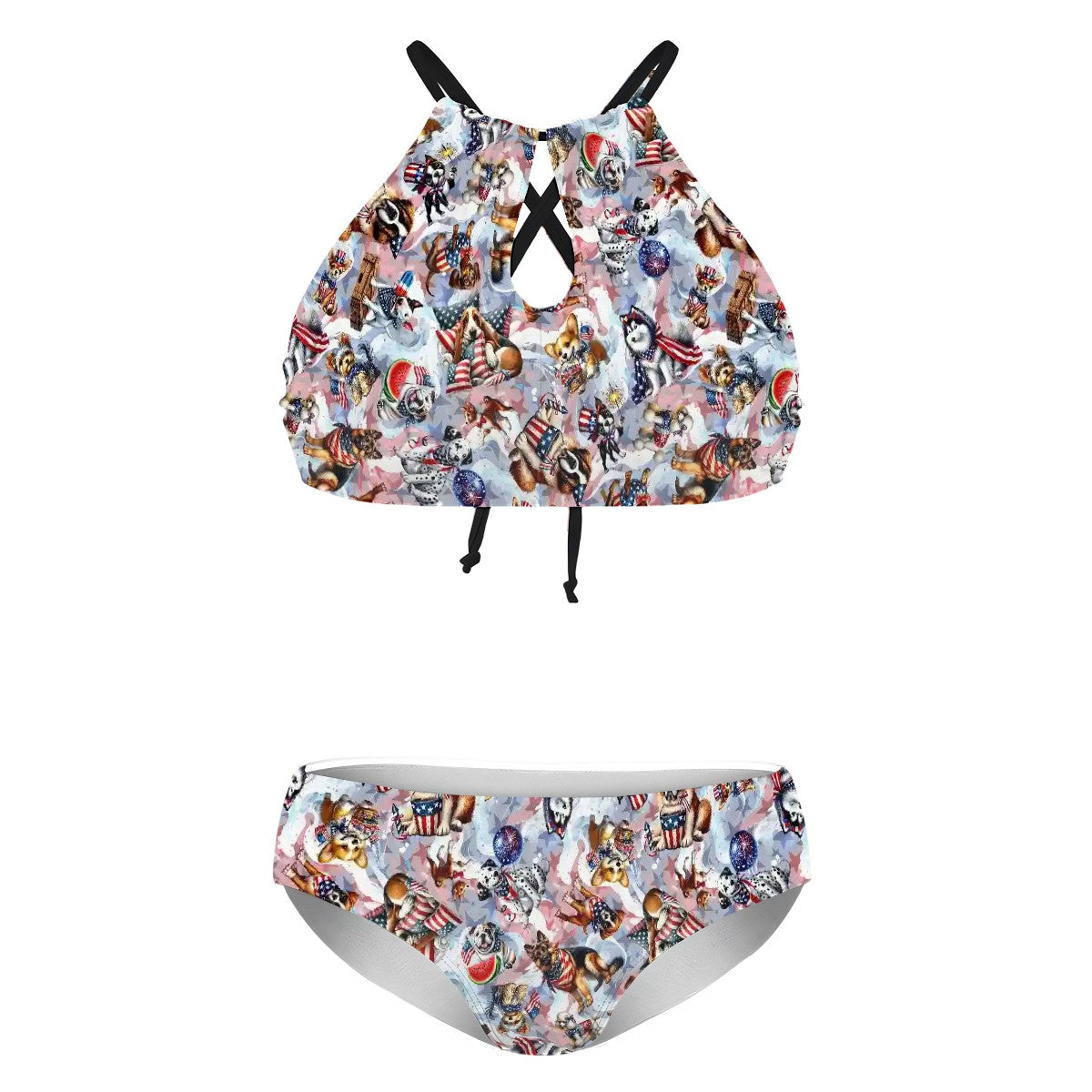 8 Patriotic Designs, Plus Size High-Waisted Bikini Customized Services