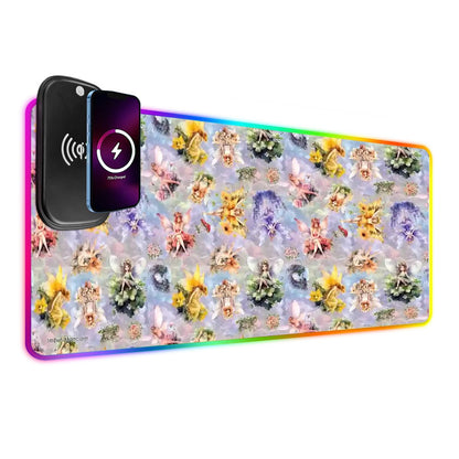 6 Fairy Designs, Wireless Charging Gaming Mouse Pads / Mat With Lights - 2 Sizes