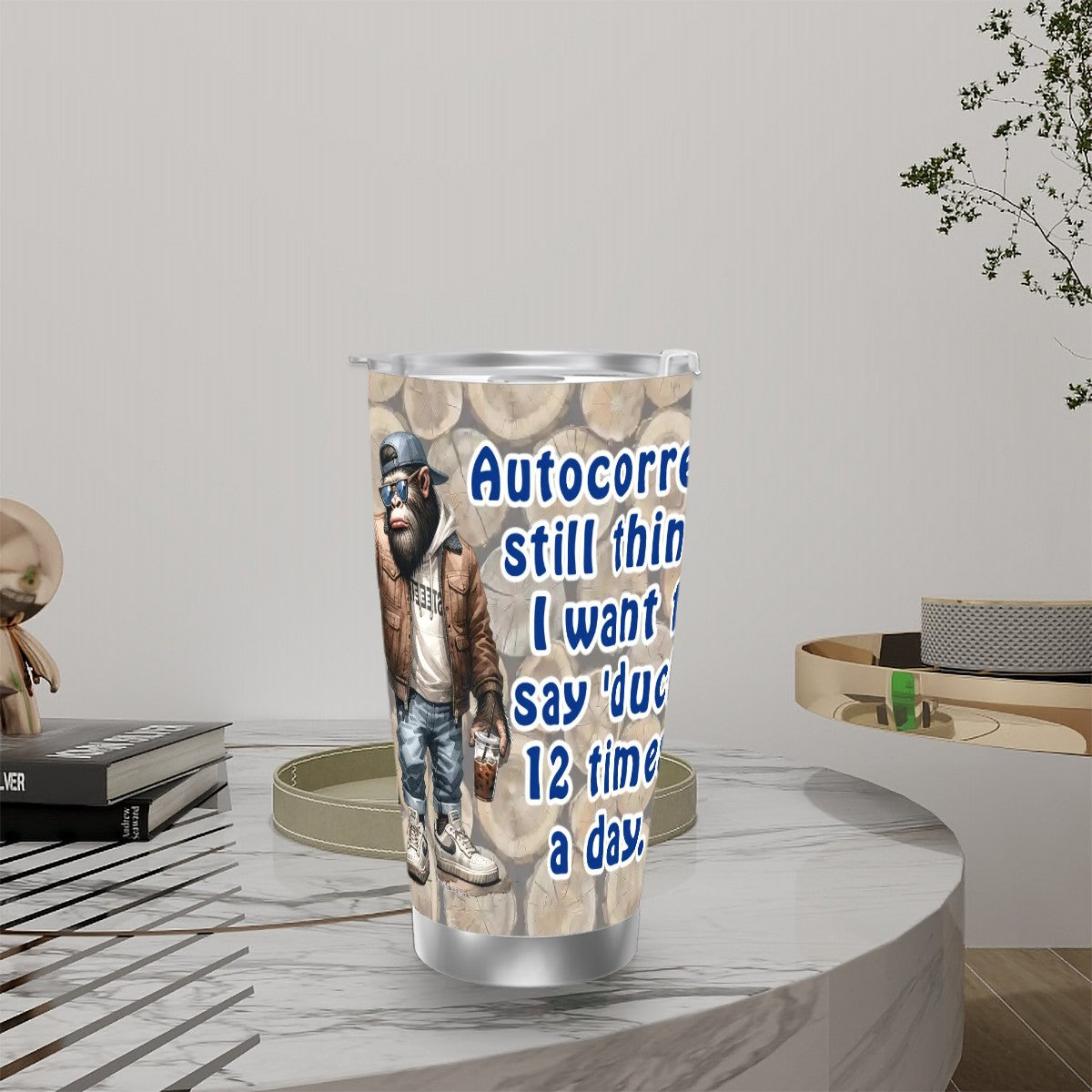 Sasquatch "Autocorrect", Themed 40 oz Travel Coffee Mug with a Straw