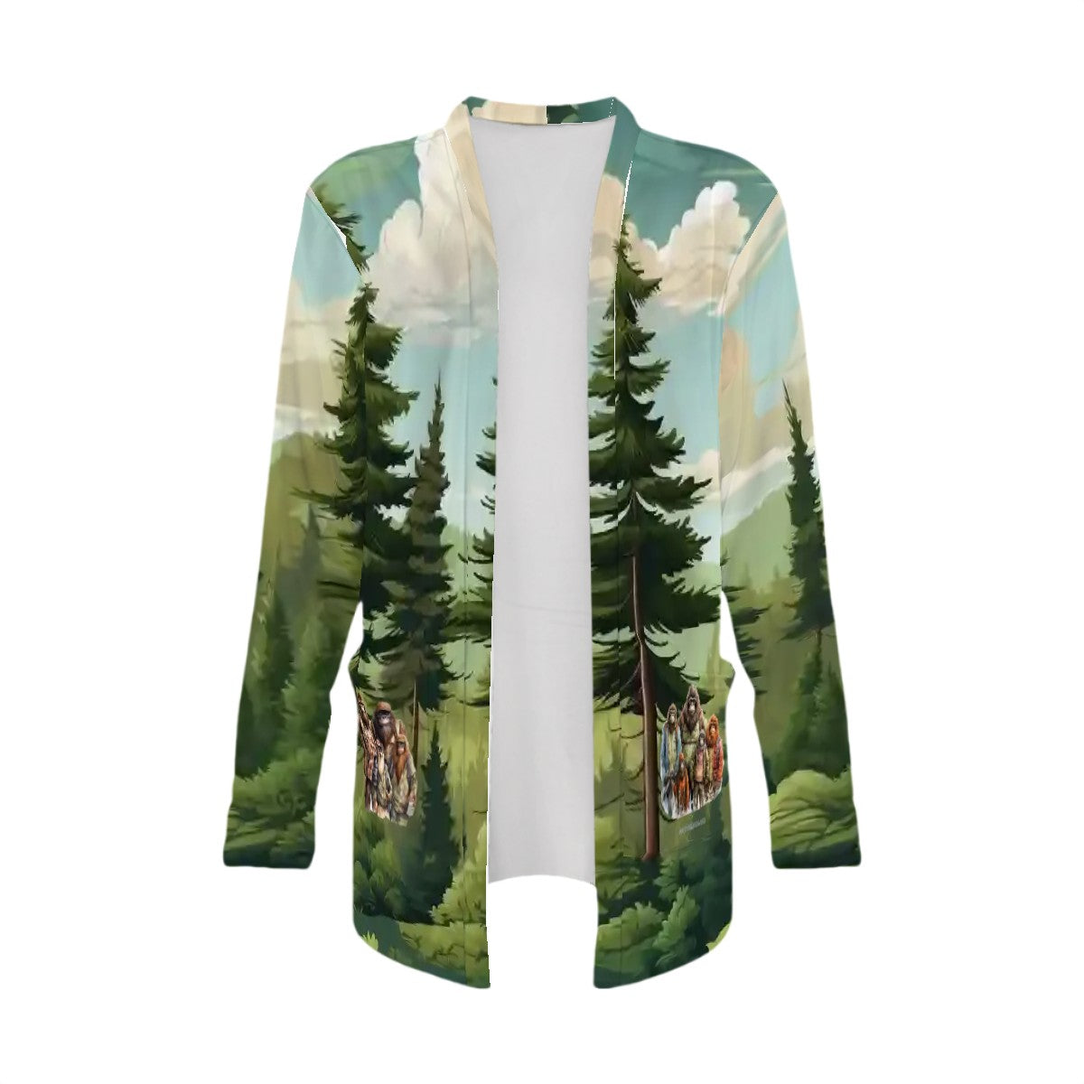 Bigfoot Sasquatch Families in Woods, Women's Long-Sleeved Cardigan