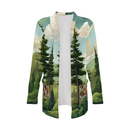 Bigfoot Sasquatch Families in Woods, Women's Long-Sleeved Cardigan