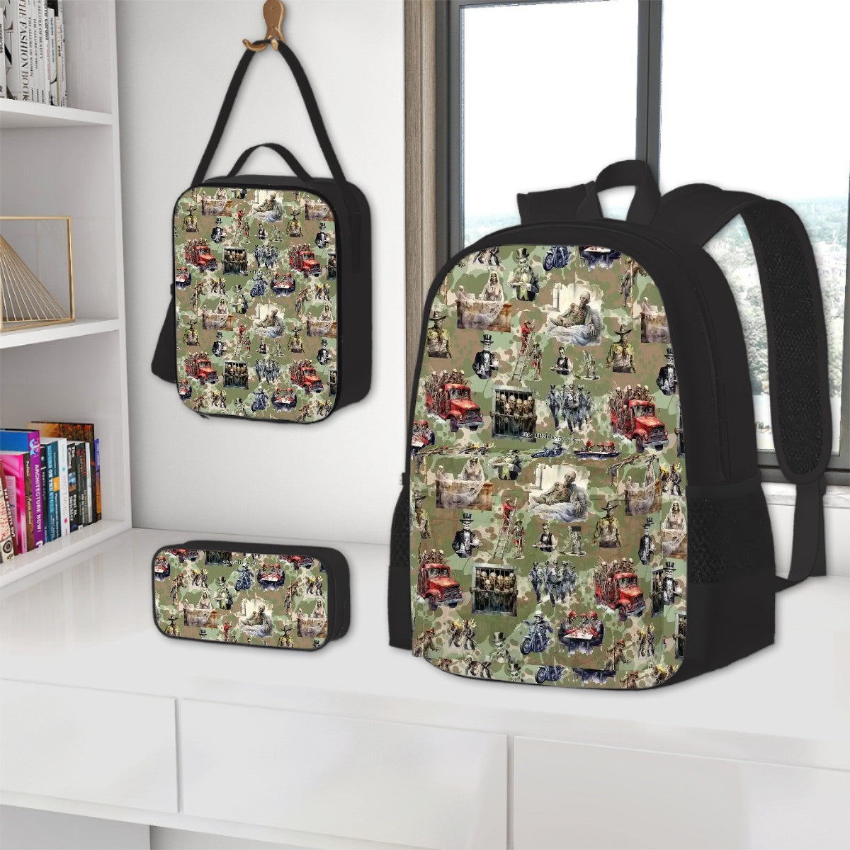 20 Misc Designs, 3 Piece Bag Set – Oxford Backpack, Lunch Bag, Pencil Pouch