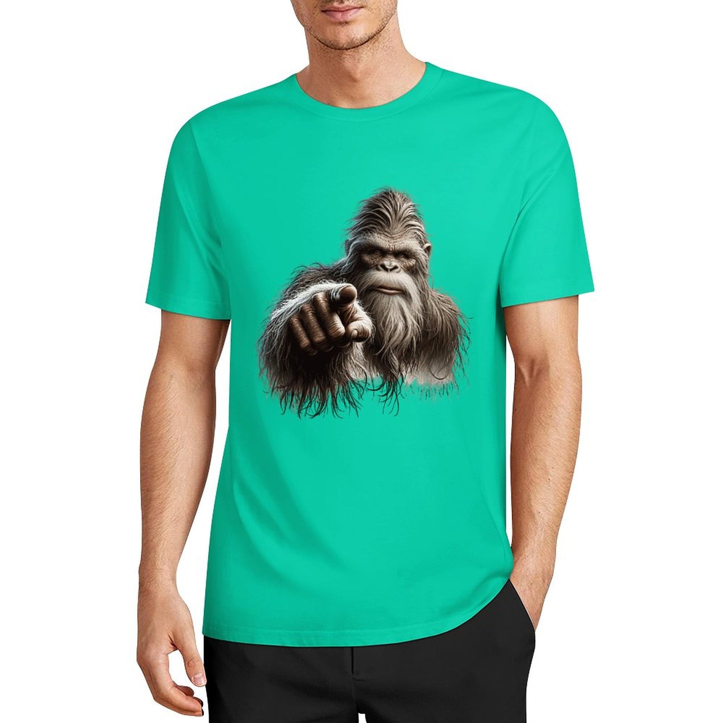 Bigfoot - Sasquatch Pointing Short Sleeve Cotton T-Shirt