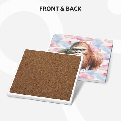 Bigfoot / Sasquatch Love, 6 Ceramic Coasters w metal stand