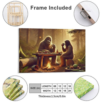 Bigfoot Sasquatch Family Image - Vintage Framed Canvas Art - 2 Sizes – Made in the USA