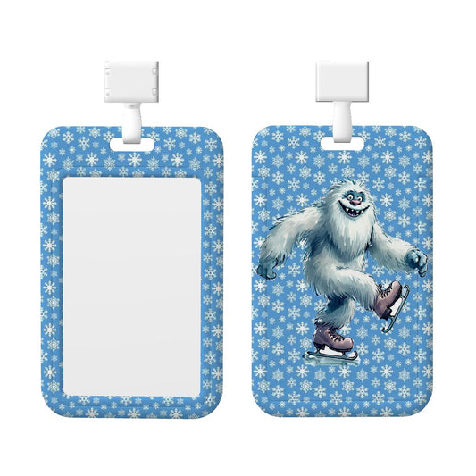 Yeti, Bigfoot Sasquatch Ice Skating -Durable Double Sided Badge Holder