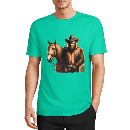 Bigfoot - Sasquatch Cowboy w Horse Short Sleeve Cotton T-Shirt