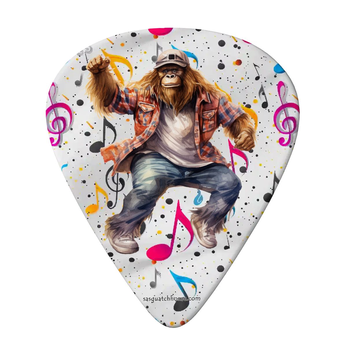 6 Guitar Picks with Keychain Snap Case- Dancing Sasquatch Bigfoot – 3 Thicknesses