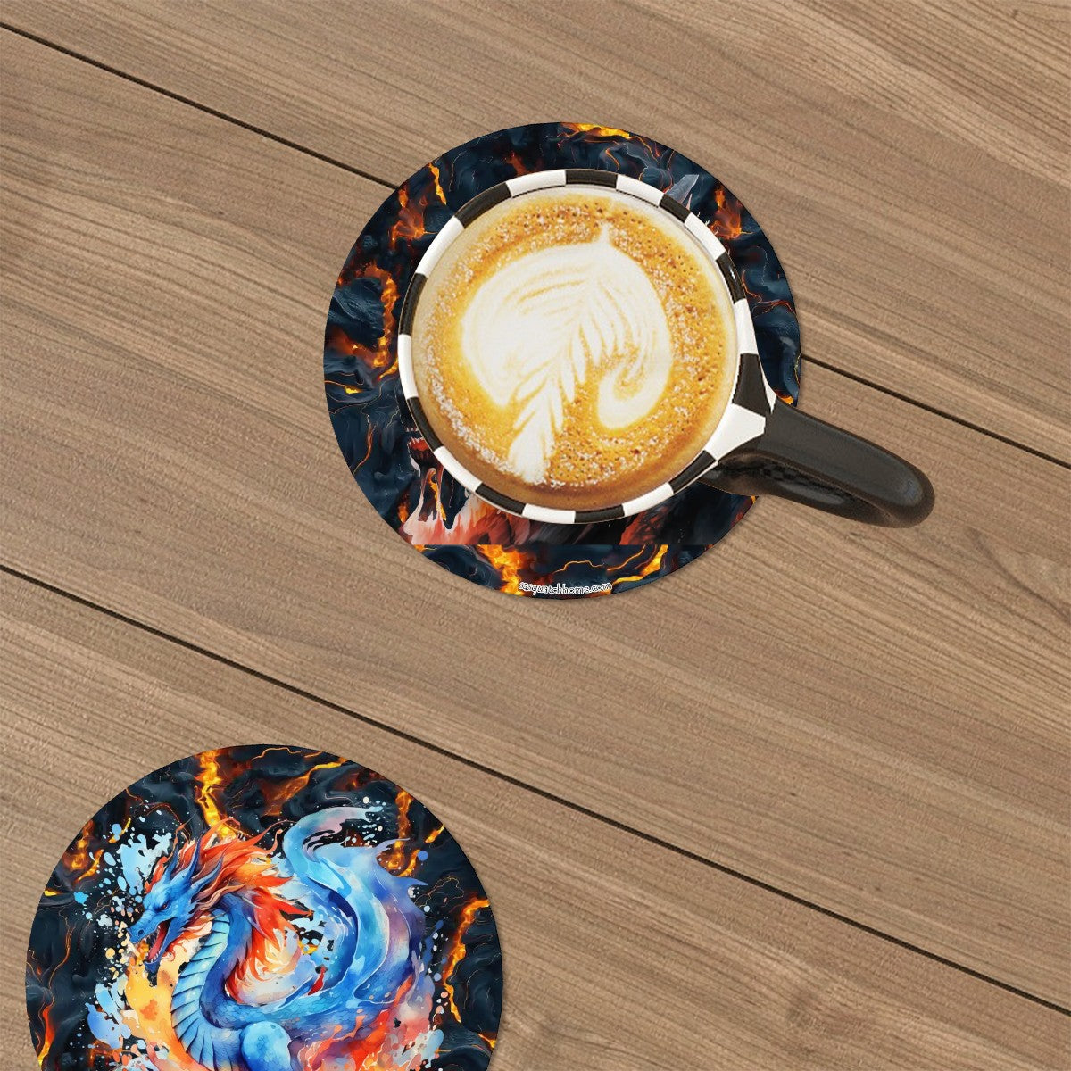 Dragons on Lava, Round Ceramic Coasters Set of 6