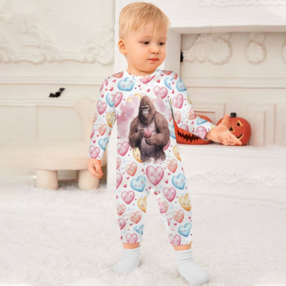 Bigfoot / Sasquatch Valentine, Long Sleeve Baby / Toddler Romper, Faux Cotton