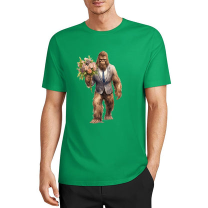 Bigfoot - Sasquatch w Flowers Short Sleeve Cotton T-Shirt