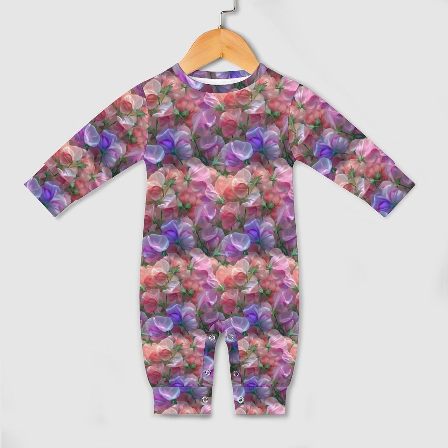 10 Flower Designs, Long Sleeve Baby / Toddler Romper, Faux Cotton