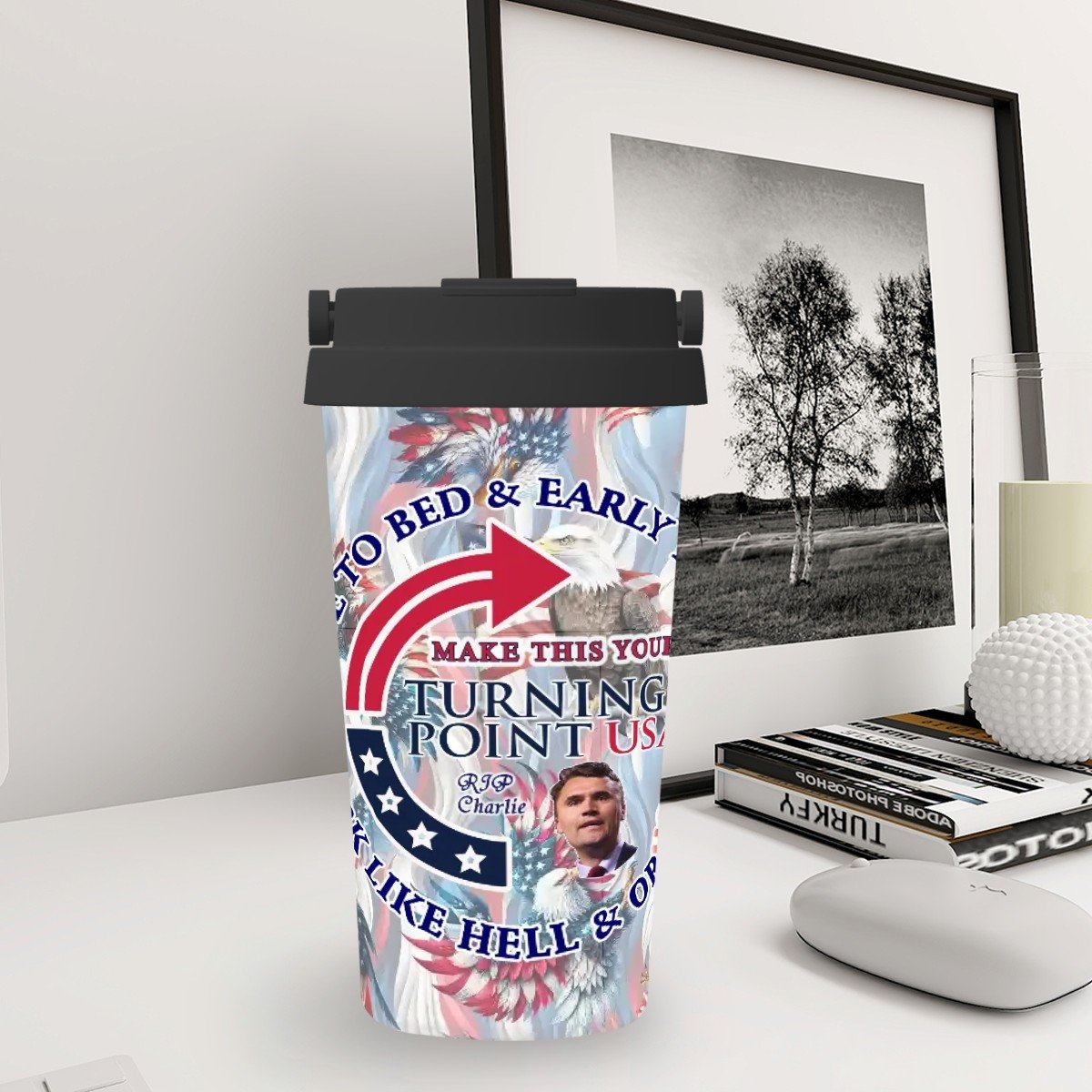 Charlie Kirk Memorial 17 oz Insulated Coffee Mug with Lid & Carrying Handle