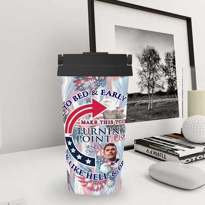 Charlie Kirk Memorial 17 oz Insulated Coffee Mug with Lid & Carrying Handle