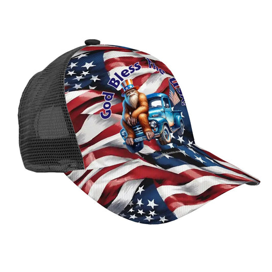 Bigfoot, Sasquatch, "God bless the USA" Baseball Cap, Polyester Twill