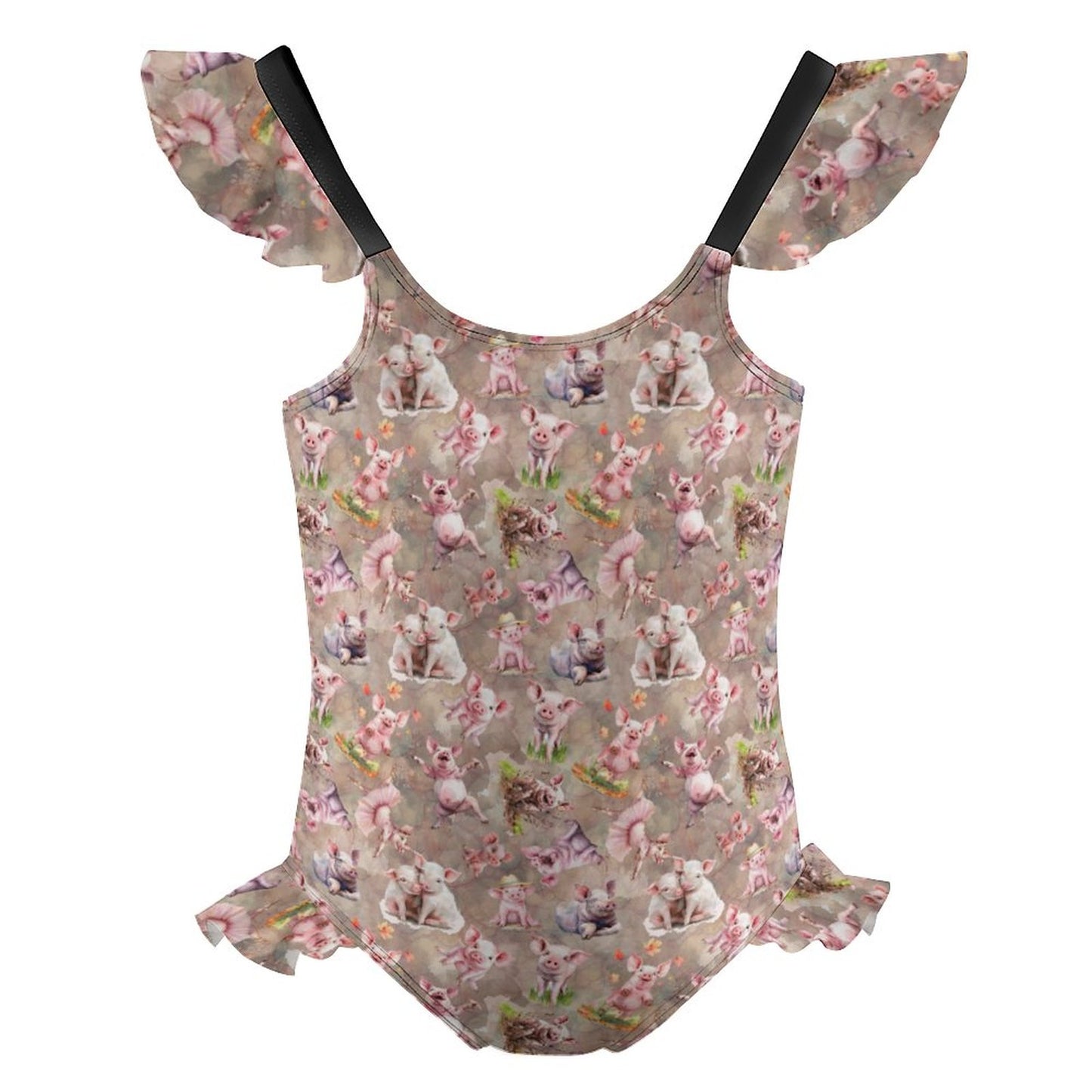 10 Animal Designs, Girls One-Piece Summer Swimsuit, Ruffle Shoulder