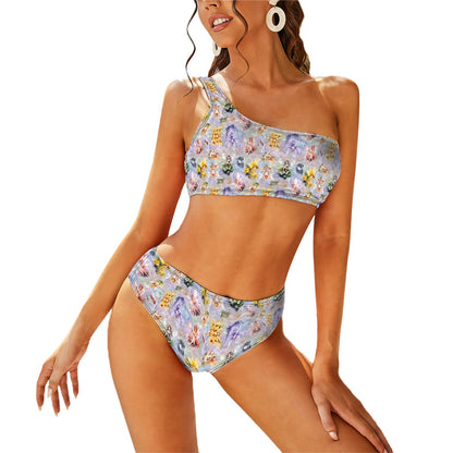 6 Fairy Designs, Women One Shoulder Bikini High Waist Swimsuit