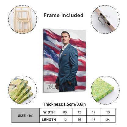 Charlie Kirk Framed Canvas Wooden Frame Wall Art Print - 2 Sizes