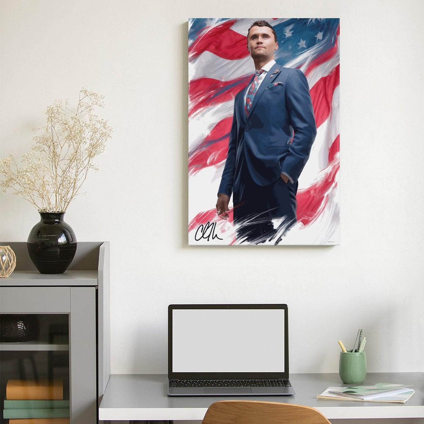 Charlie Kirk Framed Canvas Wooden Frame Wall Art Print