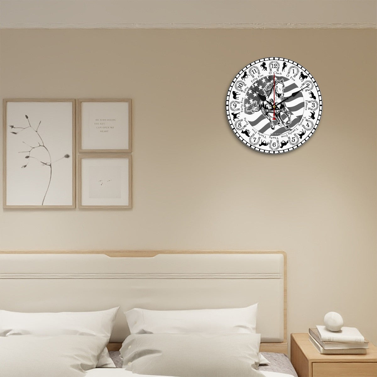 Horse Themed Round Wooden Wall Clock