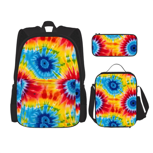 19 Tie Dye Designs, 3 Piece Bag Set – Oxford Backpack, Lunch Bag, Pencil Pouch