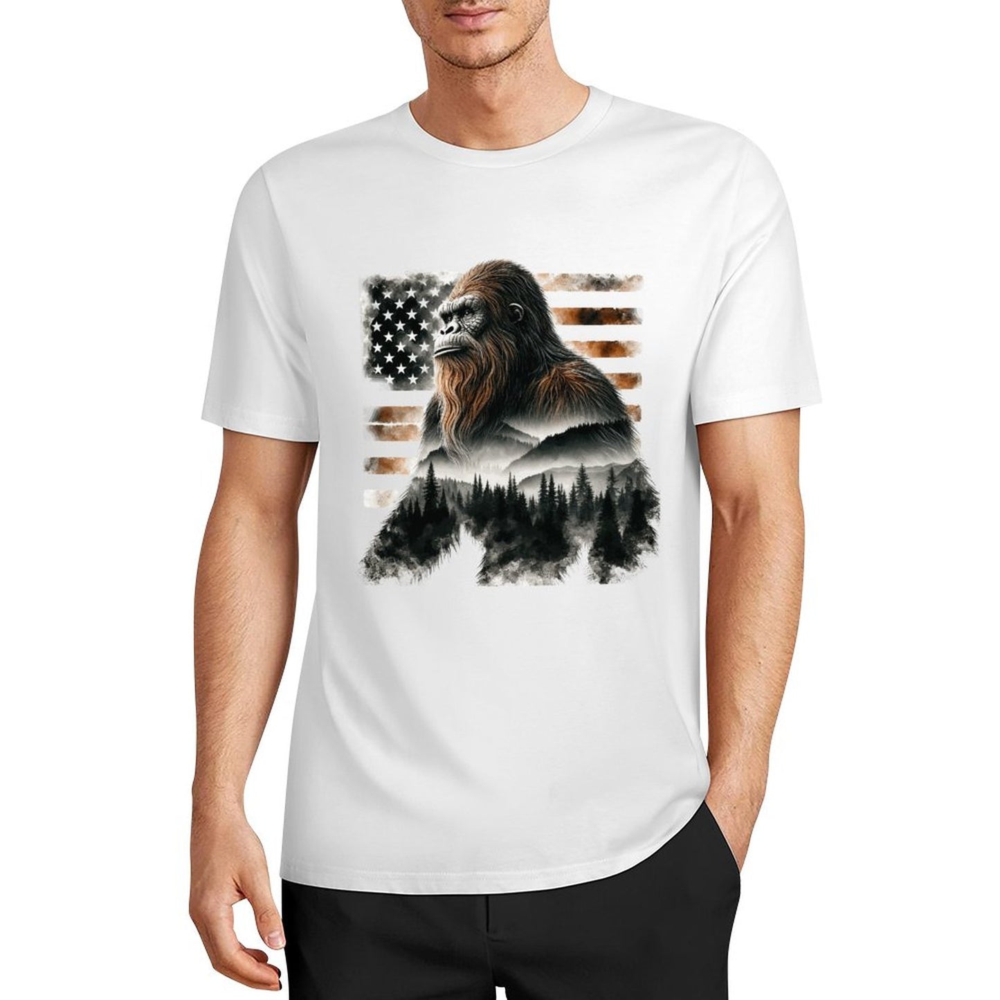 Bigfoot - Sasquatch Scenery Cotton Unisex Long Sleeve T-shirt