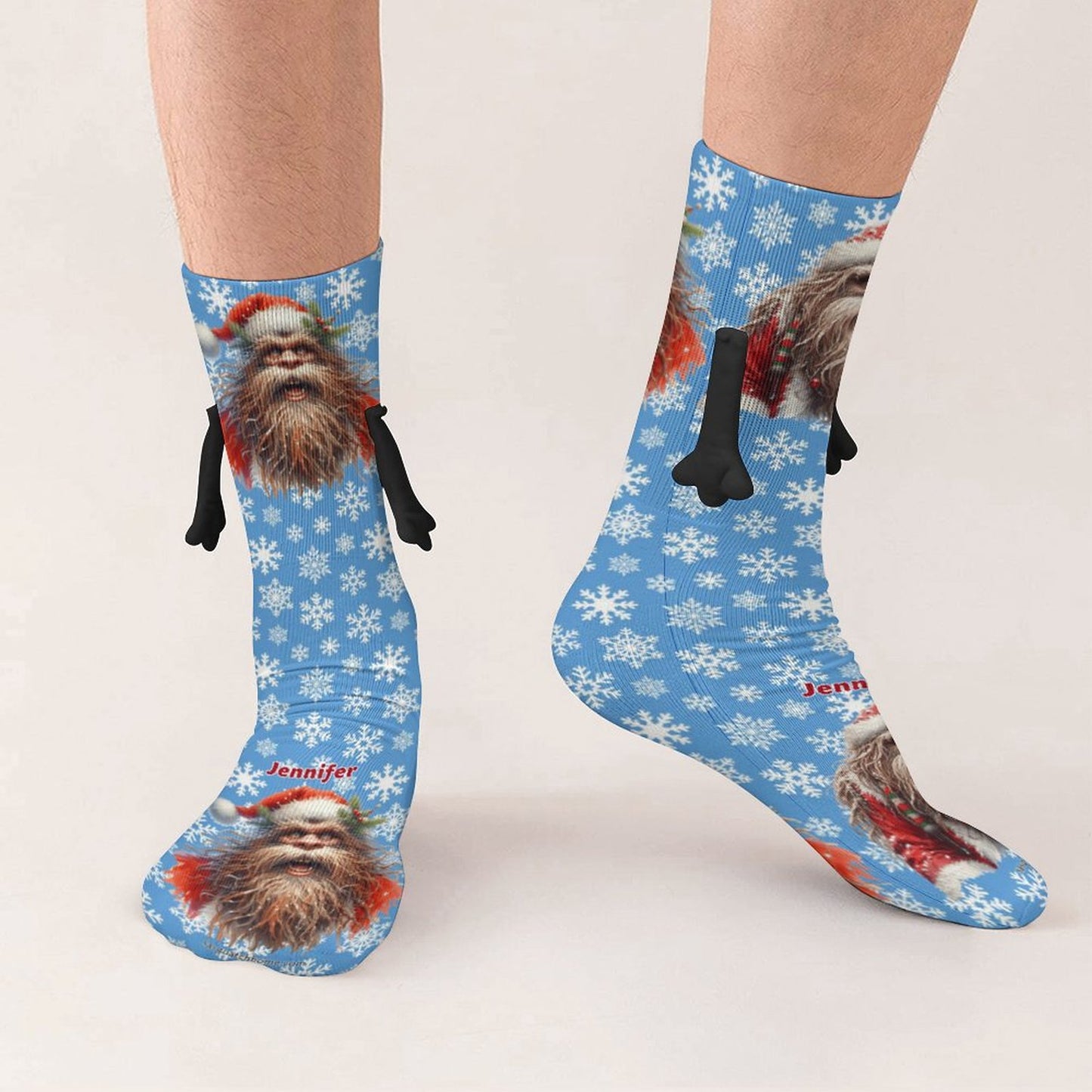 Santa Bigfoot Magnetic Holding Hands Funny Socks – PERSONALIZE FREE