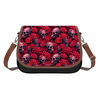 Skulls & Roses, Leather Shoulder Bag / Purse
