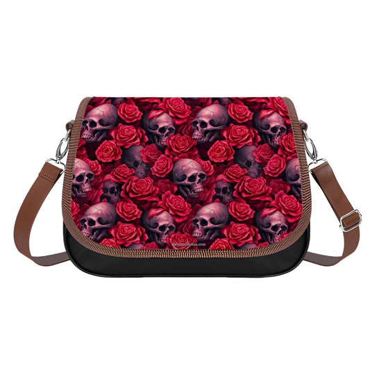 Skulls & Roses, Leather Shoulder Bag / Purse