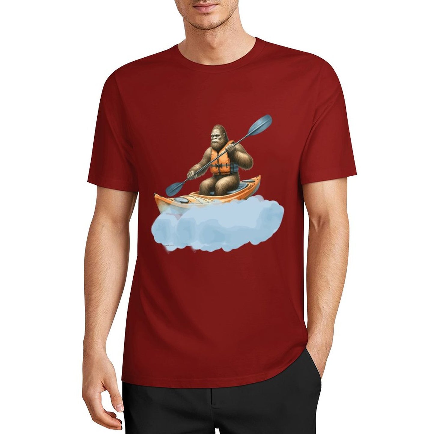 Bigfoot - Sasquatch Kayaking Short Sleeve Cotton T-Shirt
