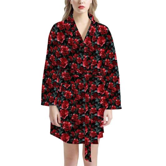 10 Flower Designs, Women’s Bath Robe 33.5” Long