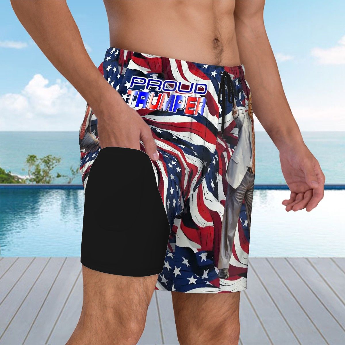 Don Trump "Proud MAGA" Men Beach Shorts / Swim trunks with 4 Pockets