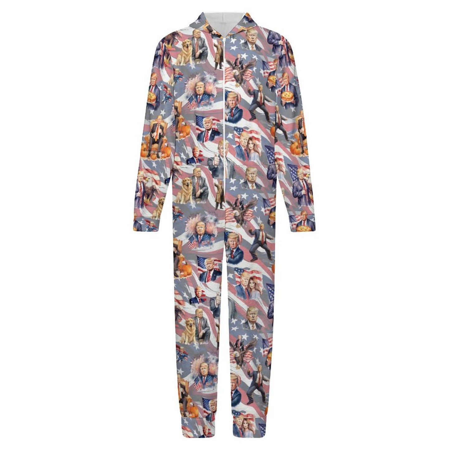 10 Donald Trump Design, Youth Flannel Footless Zip up Pajama Jumpsuit