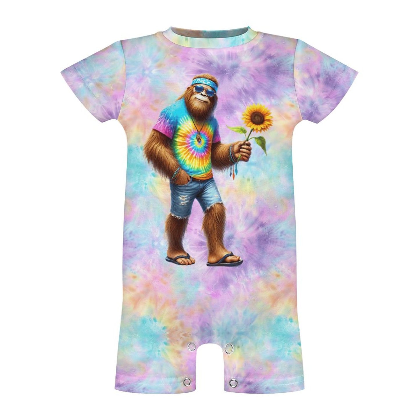 Hippie Bigfoot / Sasquatch, Faux Cotton Short Sleeve Baby Bodysuit Romper