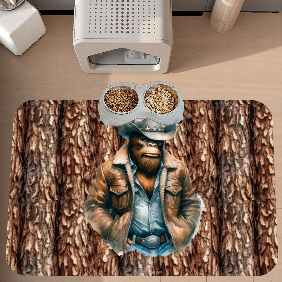 Bigfoot / Sasquatch Cowboy, Waterproof Pet Food Mat