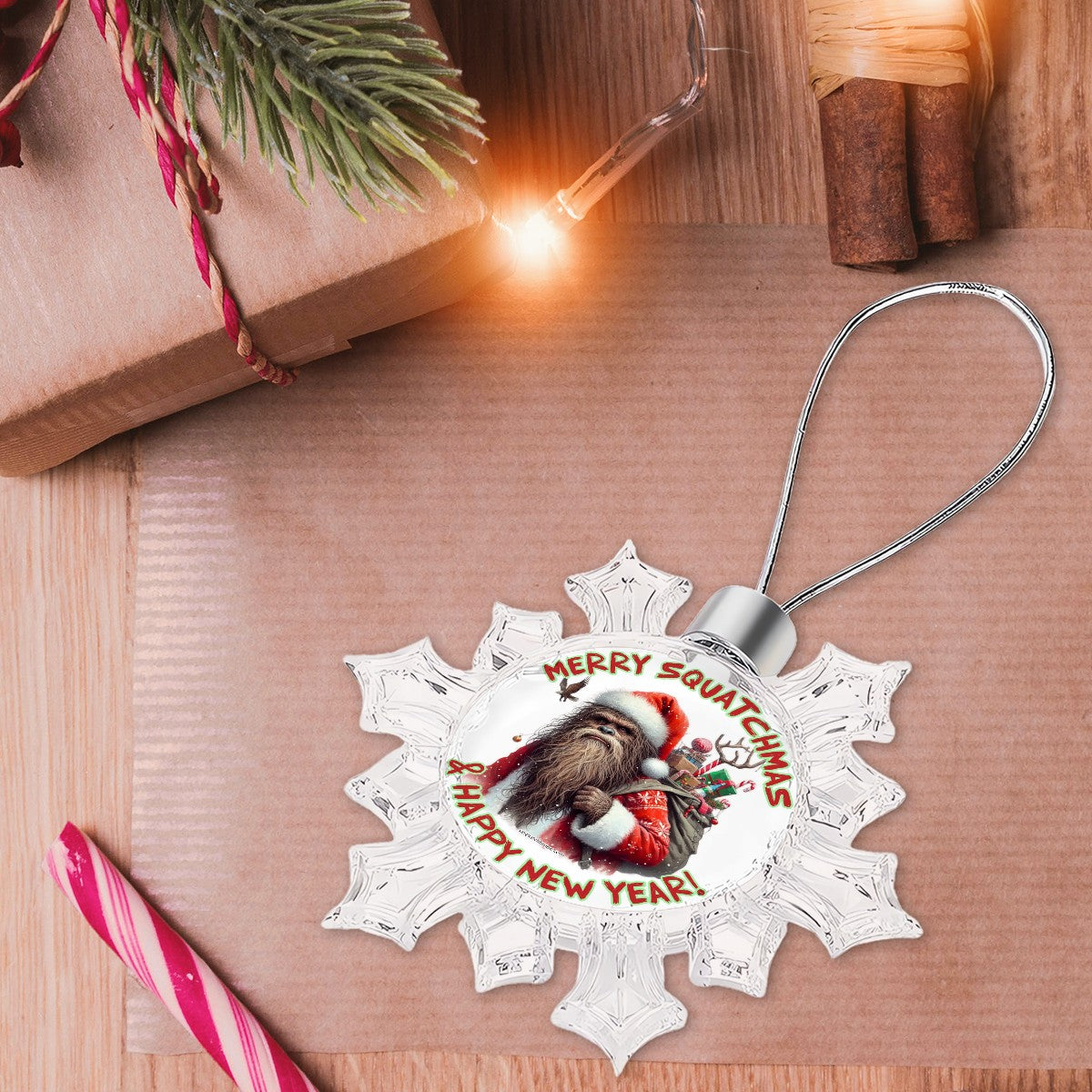 Bigfoot, Sasquatch Christmas Snowflake Ornament - "Merry Squatchmas"