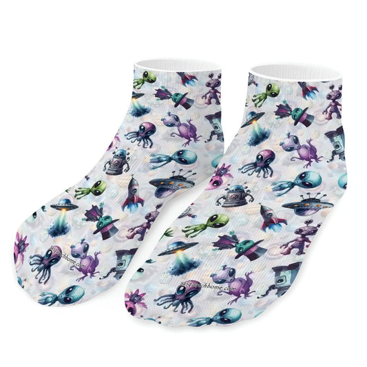 6 Alien Designs, 8” Poly Ankle Socks