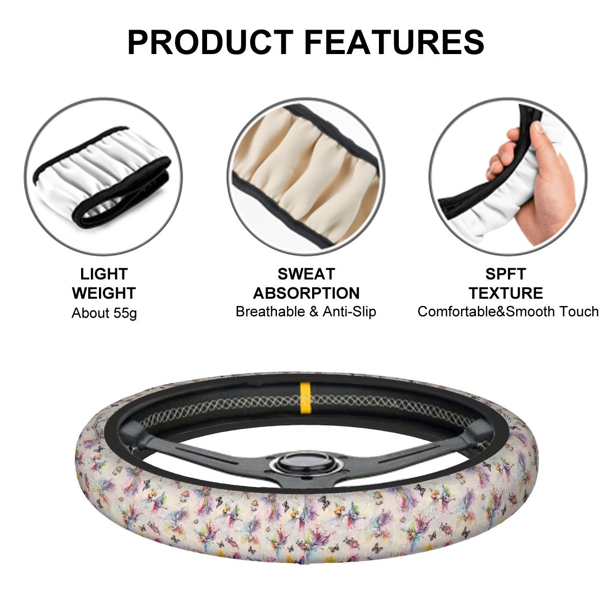 6 Fairy Designs, Rugged Auto Steering Wheel Cover - 15"