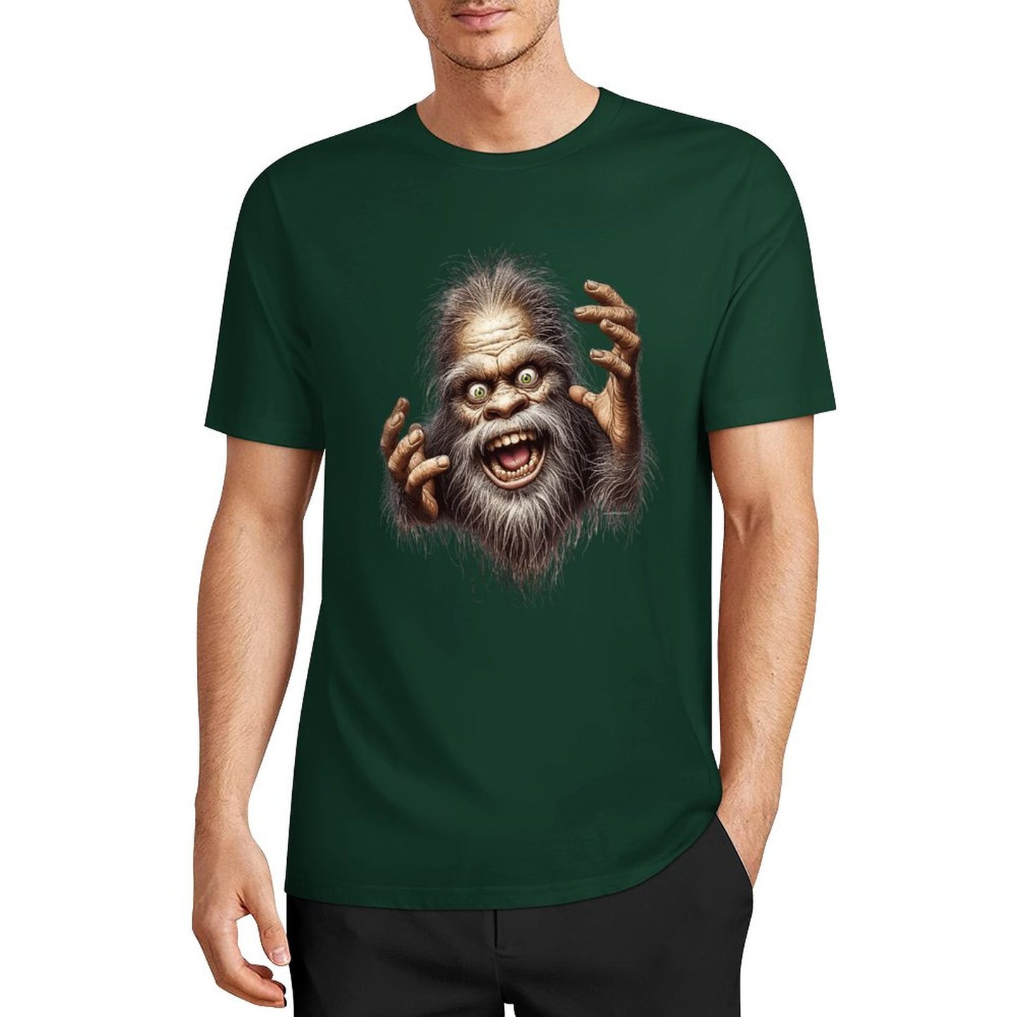 Bigfoot - Sasquatch Crazy Hands Short Sleeve Cotton T-Shirt
