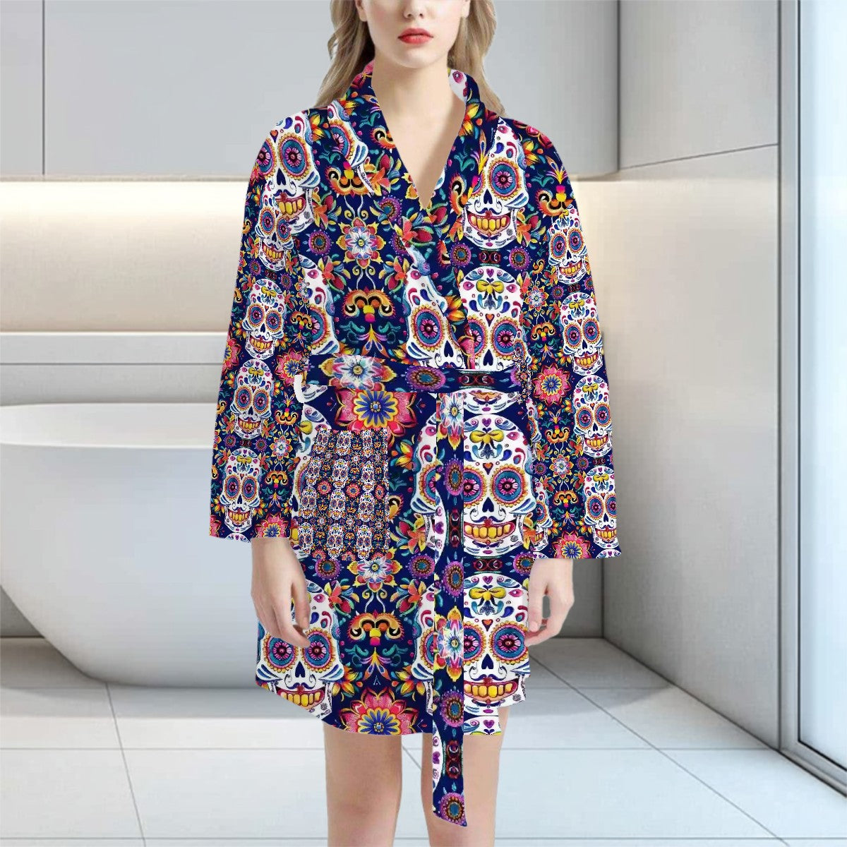 Day of the Dead Skulls, Women’s Bath Robe 33.5” Long