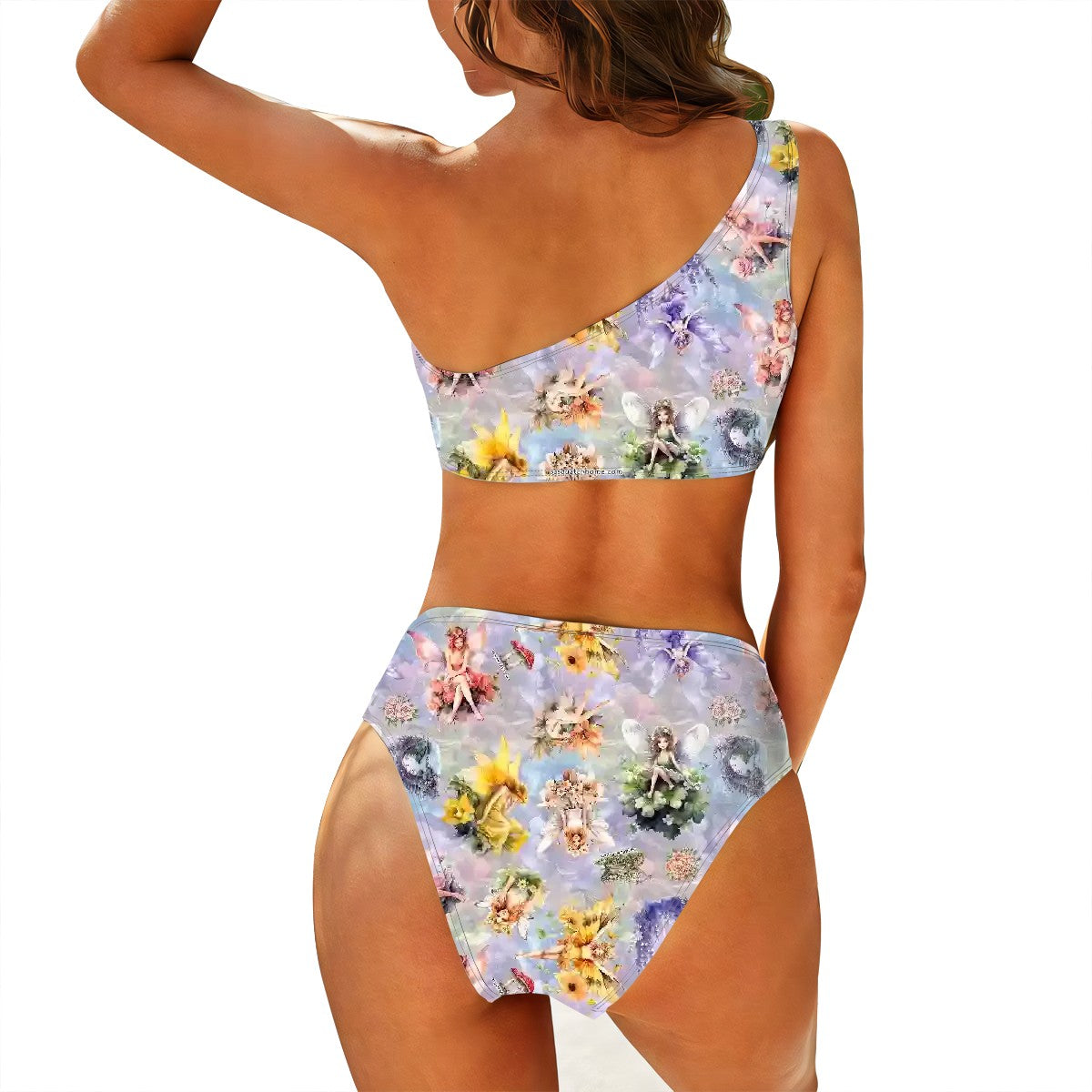 6 Fairy Designs, Women One Shoulder Bikini High Waist Swimsuit